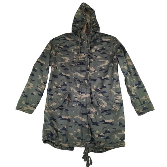 BP Camo Lightweight Cotton Jacket Women's Small Long Line Cinch Drawstring Waist - Picture 1 of 10